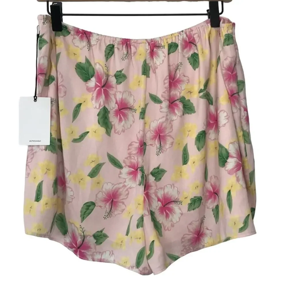 LPA Benni Faux Wrap Shorts Floral Pink Size XL NEW